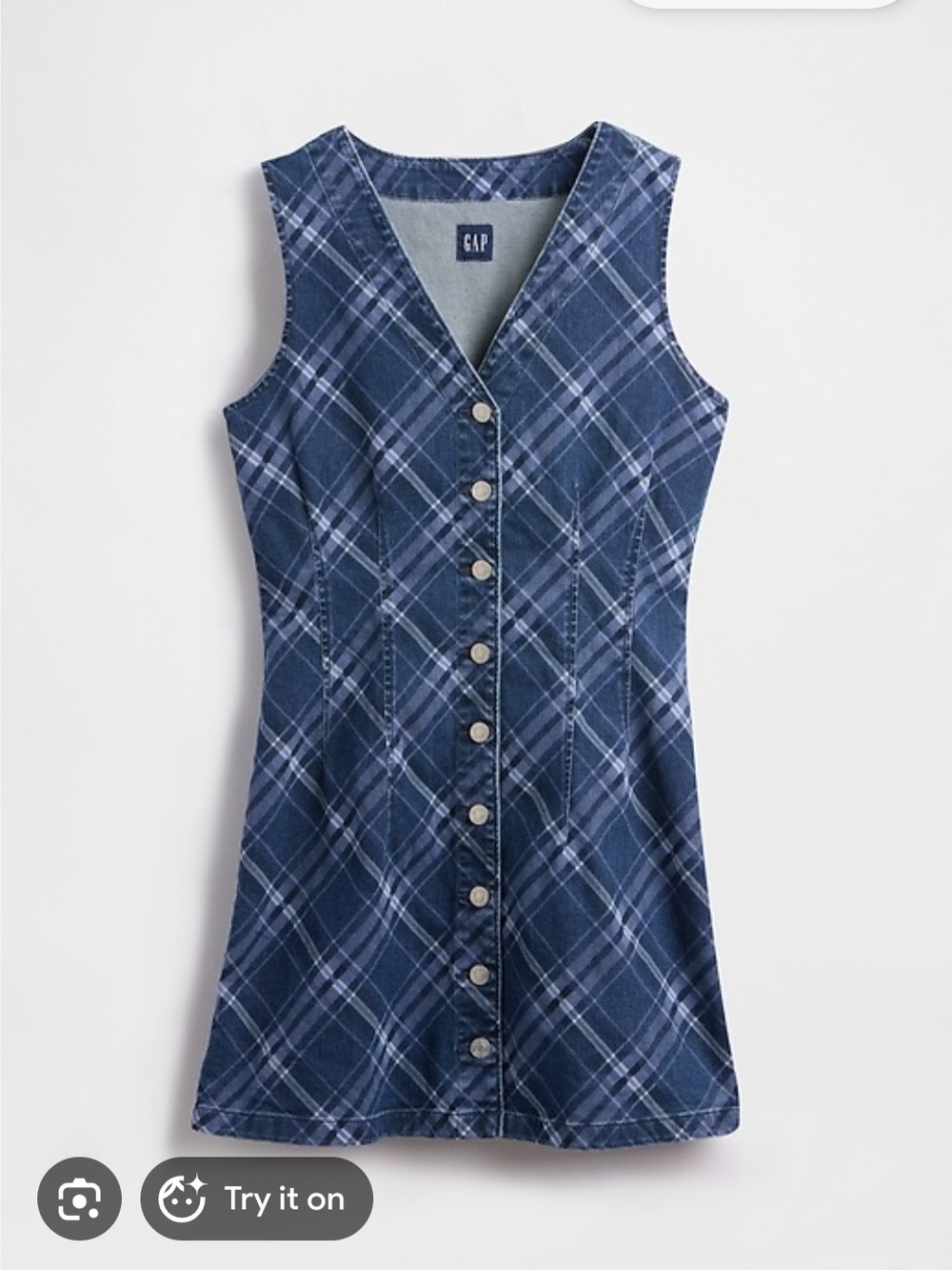 GAP Navy Plaid Sleeveless Button-Front Mini Dress